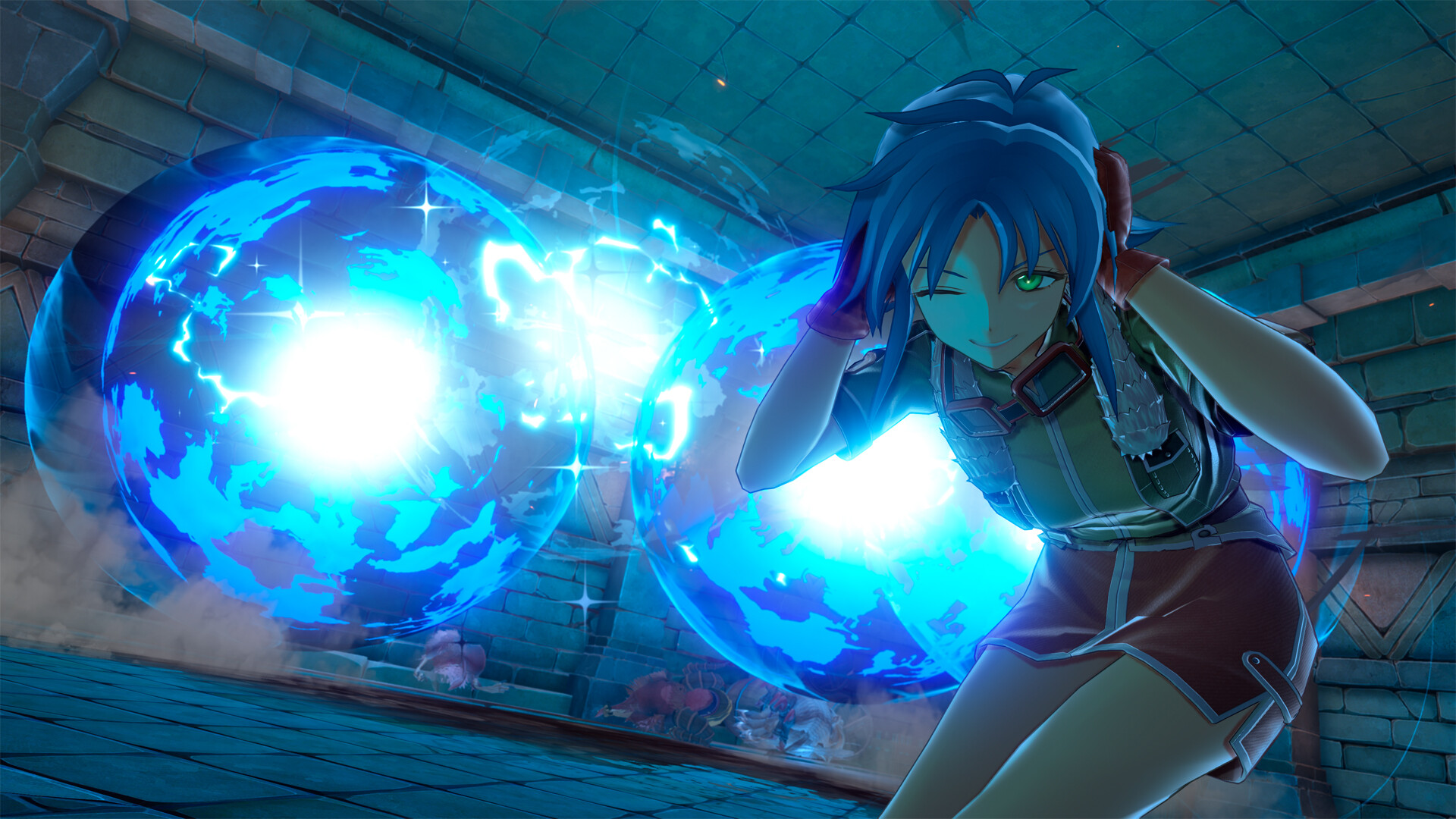 A character casting blue orbal arts inside a dungeon